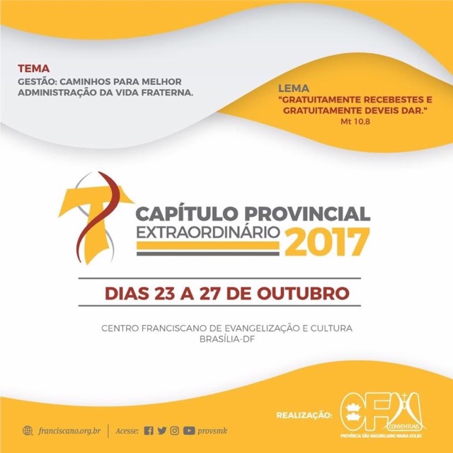 Dia 23 de outubro, segunda-feira tem início o Capítulo Provincial Extraordinário